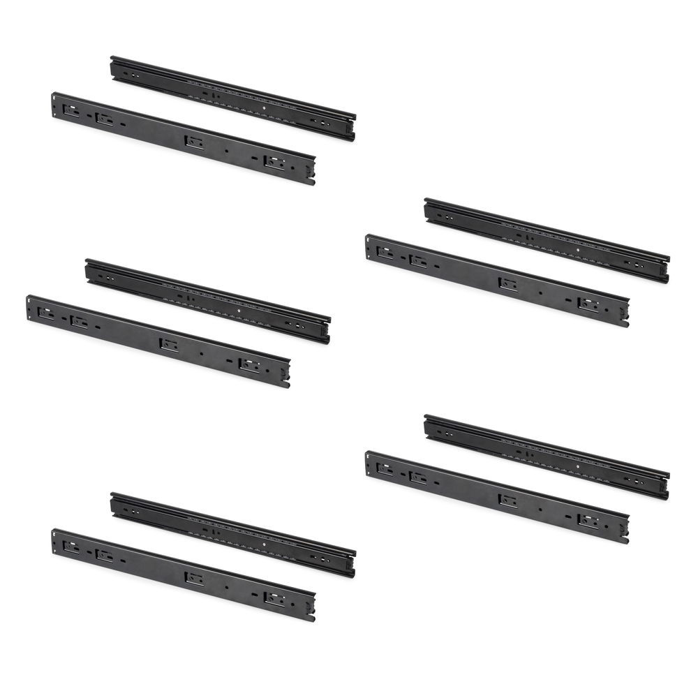 5 paires de coulisses a billes pour tiroirs à sortie totale, H 45 mm, L 500 mm, noir