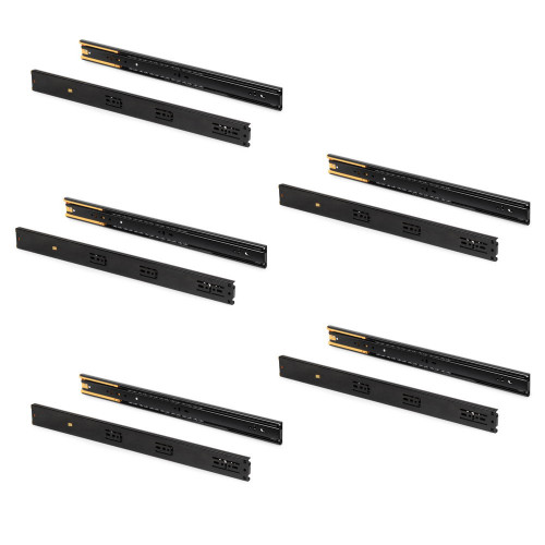 5 paires de coulisses a billes, tiroirs à sortie totale, fermeture amortie, L 550 mm, noir - EMUCA