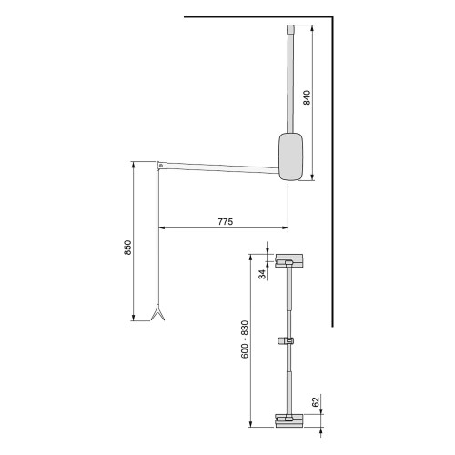 Penderie rabattable pour armoire Sling, 602 - 830 mm, Chromé - EMUCA