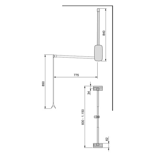 Penderie rabattable pour armoire Sling, 832 - 1150 mm, Plastique blanc - EMUCA