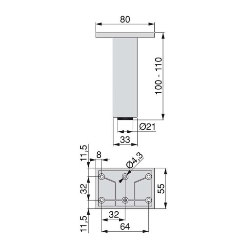 Pied pour meubles Smartfeet 1, réglable, Plastique, H 100 mm Central, Peint en blanc - EMUCA