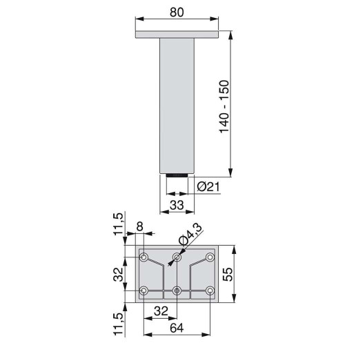 Pied pour meubles Smartfeet 1, réglable, Plastique, H 140 mm Central, Peint en blanc - EMUCA
