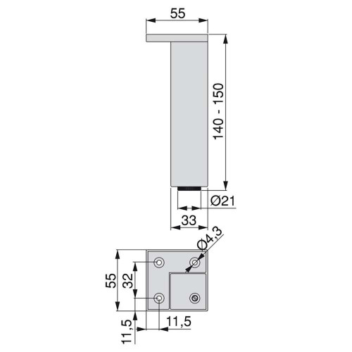 Pied pour meubles Smartfeet 1, réglable, Plastique, H 140 mm Coin, Peint en noir - EMUCA