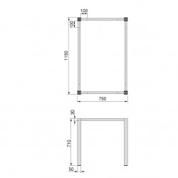 Pieds carrés et cadre de table, 50x50mm, 1.150 x 750 mm, Peint en blanc - EMUCA