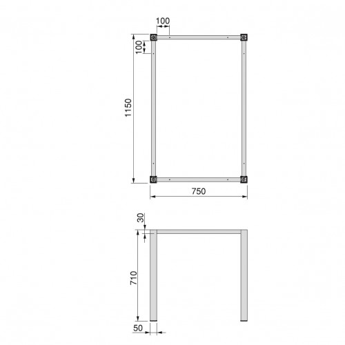 Pieds carrés et cadre de table, 50x50mm, 1.150 x 750 mm, Peint en blanc - EMUCA