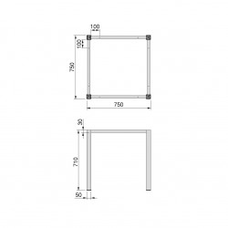 Pieds carrés et cadre de table, 50x50mm, 750 x 750 mm, Peint en blanc - EMUCA