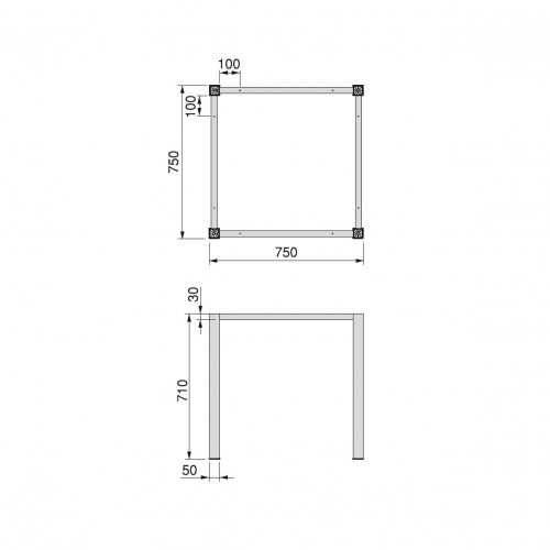 Pieds carrés et cadre de table, 50x50mm, 750 x 750 mm, Peint en blanc - EMUCA