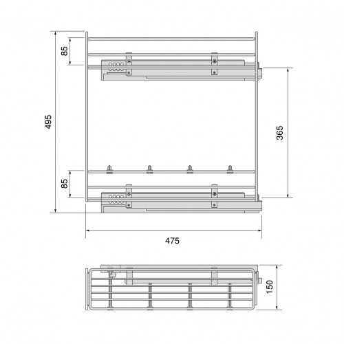 Porte-bouteilles coulissant Suprastar avec fermeture en douceur, Module 150 mm, Chromé - EMUCA