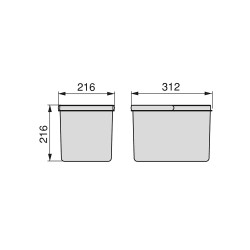 Poubelles pour tiroir de cuisine Recycle, Hauteur 216, 1 x 12 litres, gris - EMUCA