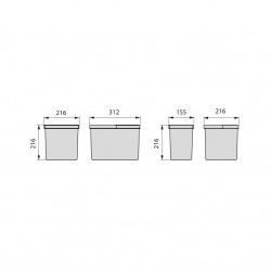 Poubelles pour tiroir de cuisine Recycle, Hauteur 216, 1x12 litres + 2x6 litres, gris - EMUCA
