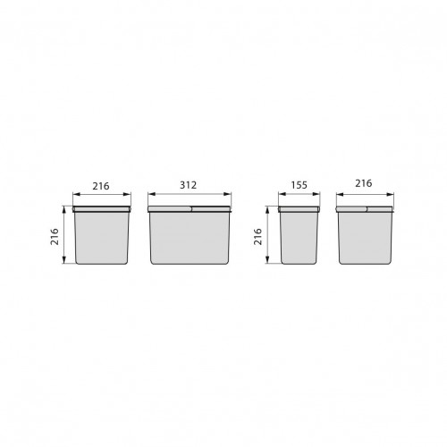 Poubelles pour tiroir de cuisine Recycle, Hauteur 216, 1x12 litres + 2x6 litres, gris - EMUCA