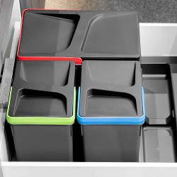 Poubelles pour tiroir de cuisine Recycle, Hauteur 216, 1x12 litres + 2x6 litres, gris - EMUCA