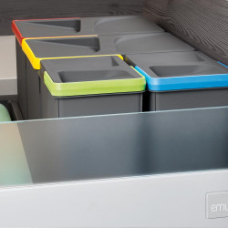 Poubelles pour tiroir de cuisine Recycle, Hauteur 216, 1x12 litres + 2x6 litres, gris - EMUCA