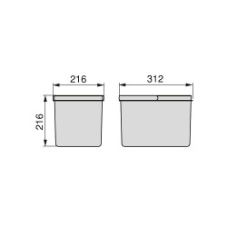 Poubelles pour tiroir de cuisine Recycle, Hauteur 216, 2 x 12 litres, gris - EMUCA