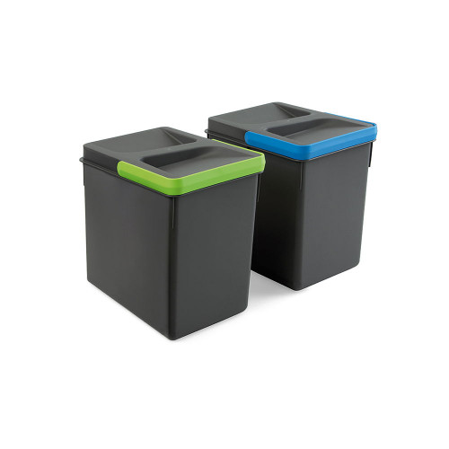 Poubelles pour tiroir de cuisine Recycle, Hauteur 216, 2 x 6 litres, gris - EMUCA