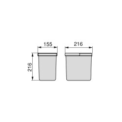 Poubelles pour tiroir de cuisine Recycle, Hauteur 216, 2 x 6 litres, gris - EMUCA