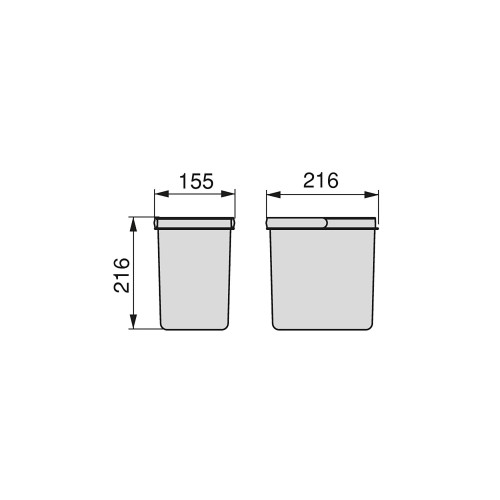 Poubelles pour tiroir de cuisine Recycle, Hauteur 216, 2 x 6 litres, gris - EMUCA