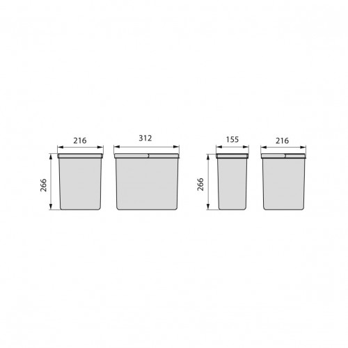 Poubelles pour tiroir de cuisine Recycle, Hauteur 266, 1 x 15 litres, gris - EMUCA