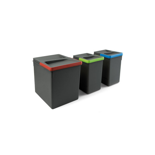 Poubelles pour tiroir de cuisine Recycle, Hauteur 266, 1x15 litres + 2x7 litres, gris - EMUCA