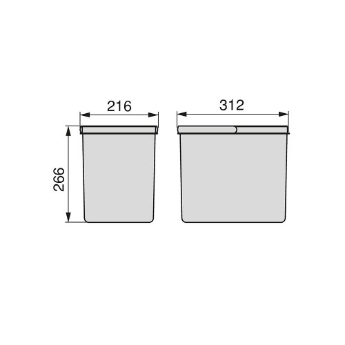 Poubelles pour tiroir de cuisine Recycle, Hauteur 266, 2 x 15 litres, gris - EMUCA
