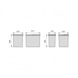 Poubelles pour tiroir de cuisine Recycle, Hauteur 266, 2x15 litres + 2x7 litres - EMUCA