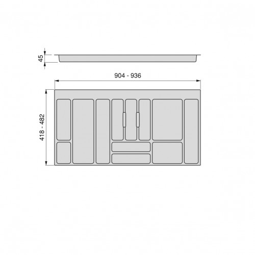 Range-couvert Optima Universal, M100 936x482 mm, gris - EMUCA