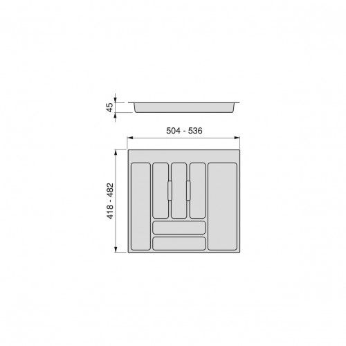 Range-couvert Optima Universal, M60 536x482 mm, Plastique gris - EMUCA