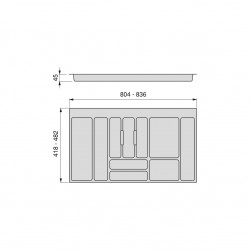 Range-couvert Optima Universal, M90 836x482 mm, Plastique gris - EMUCA