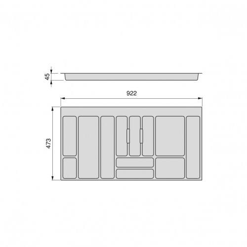 Emuca Range-couvert Optima pour tiroir de cuisine Vertex/Concept 500,  module 1000 mm, Panneau 16mm, Plastique, gris anthracite