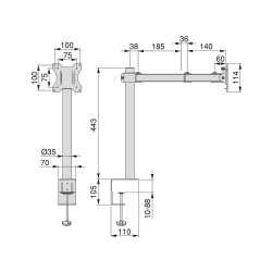 Support écran inclinable et rotatif à 360​° pour table, 1 bras, Peint en noir - EMUCA