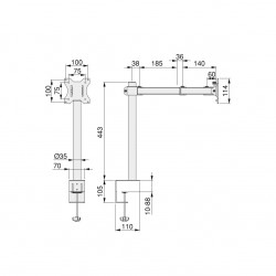 Support écran inclinable et rotatif à 360​° pour table., 2 bras, Peint en noir - EMUCA