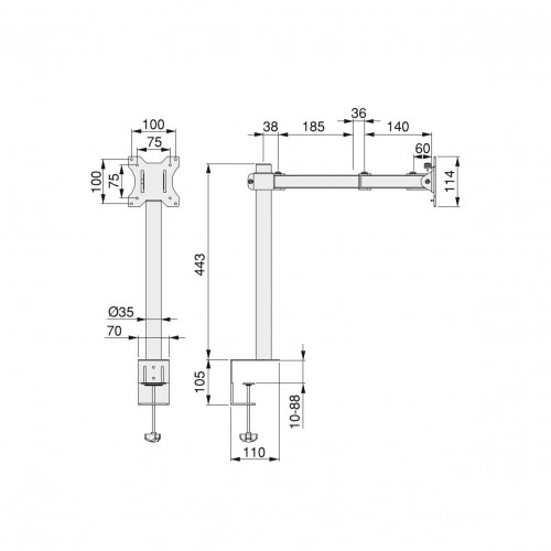 Support écran inclinable et rotatif à 360​° pour table., 2 bras, Peint en noir - EMUCA