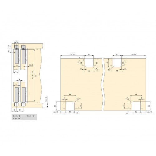 Système Flow en format kit pour une armoire - 2 portes coulissantes à fermeture amortie - EMUCA