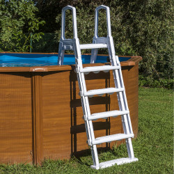 Échelle de sécurité moulé avec plateforme pour piscine de hauteur 120 cm/132 cm - blanc - GRE POOLS