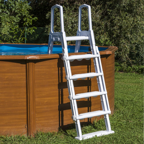 Échelle de sécurité moulé avec plateforme pour piscine de hauteur 120 cm/132 cm - blanc - GRE POOLS