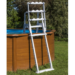 Échelle de sécurité moulé avec plateforme pour piscine de hauteur 120 cm/132 cm - blanc - GRE POOLS