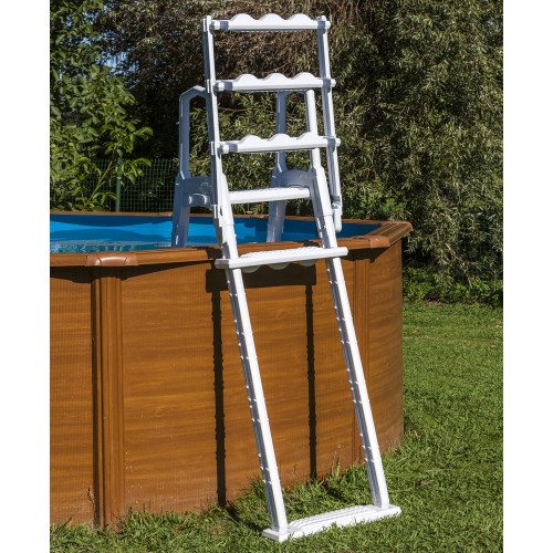 Échelle de sécurité moulé avec plateforme pour piscine de hauteur 120 cm/132 cm - blanc - GRE POOLS