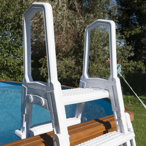 Échelle de sécurité moulé avec plateforme pour piscine de hauteur 120 cm/132 cm - blanc - GRE POOLS