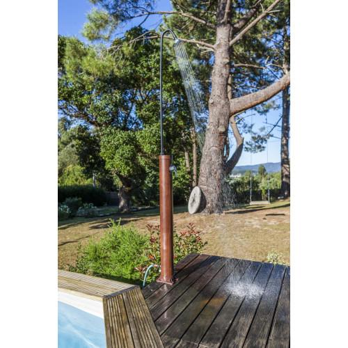 Douche solaires ronde d'extérieur en PVC aspect bois - 11x220 cm - 9 l - GRE POOLS