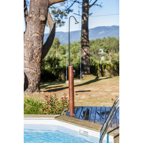 Douche solaires ronde d'extérieur en PVC aspect bois - 11x220 cm - 9 l - GRE POOLS