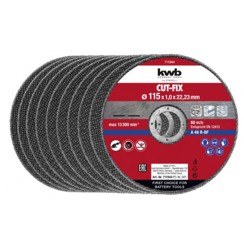 10 disques de coupe Ø 115 x 1,0 mm pour meuleuse d'angle - KWB by Einhell