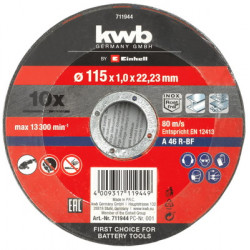 10 disques de coupe Ø 115 x 1,0 mm pour meuleuse d'angle - KWB by Einhell