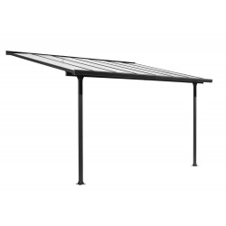 Toit terrasse 9,21 m2 - Toit en polycarbonate 6 mm + toile polyester 130 gr/m2 écru - HABRITA