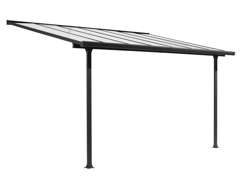 Toit terrasse 9,21 m2 - Toit en polycarbonate 6 mm + toile polyester 130 gr/m2 écru