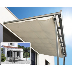 Toit terrasse 9,21 m2 - Toit en polycarbonate 6 mm + toile polyester 130 gr/m2 écru - HABRITA