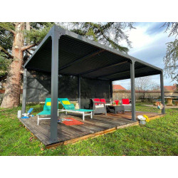 Pergola bioclimatique XXL + 2 rideaux manuels pour côté 5,98 m - 21,52 m2 - Alu - HABRITA