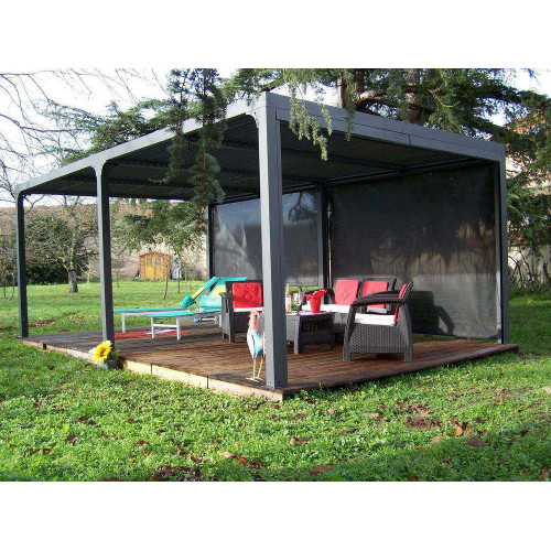 Pergola bioclimatique XXL + 2 rideaux manuels pour côté 5,98 m - 21,52 m2 - Alu - HABRITA