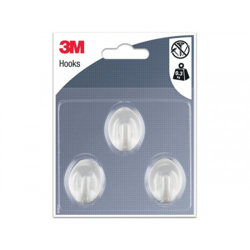 Petit Crochet Adhésif Blanc Ovale™ 3 Crochets. - 3M