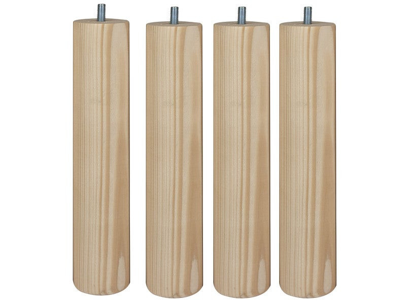 Lot De 4 Pieds De Lit/Sommier Cylindrique 25Cm Hêtre/Beige