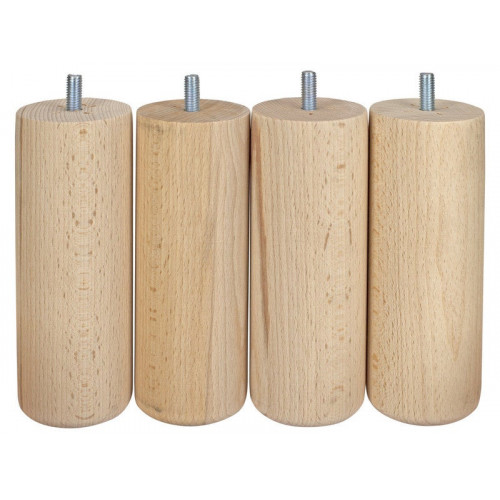 Lot De 4 Pieds De Meuble Cylindrique Fixes Hêtre Brut Blanc/Beige, 15Cm - Cime